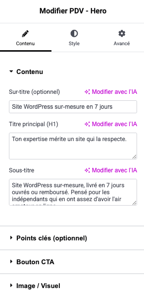 Page de vente Express - Configs - Elsa Gensul - Développeur Wordpress