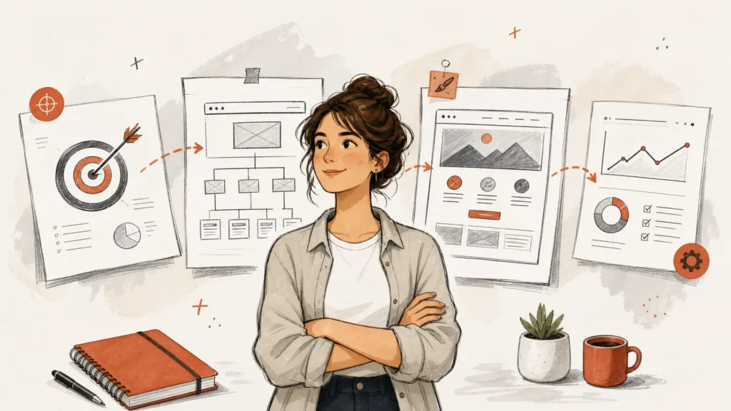Indépendante préparant son projet de création de site web