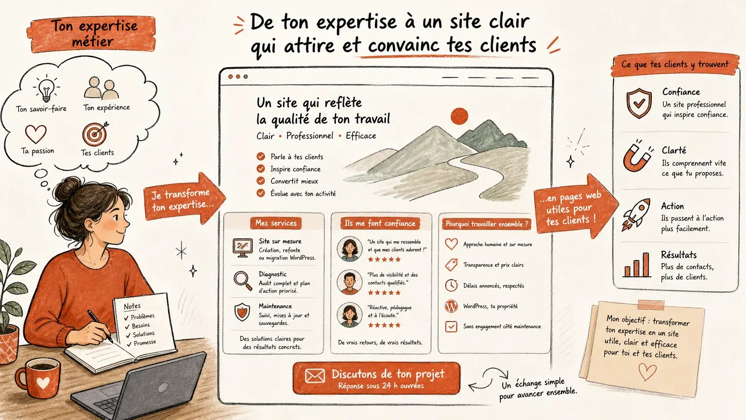 Illustration d’une expertise transformée en site web clair
