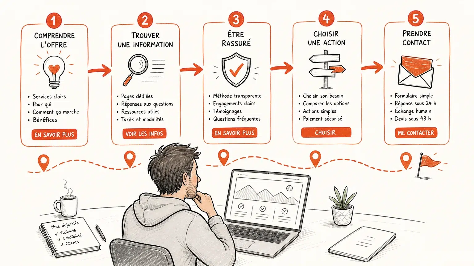 Illustration du parcours utilisateur d’un site web professionnel