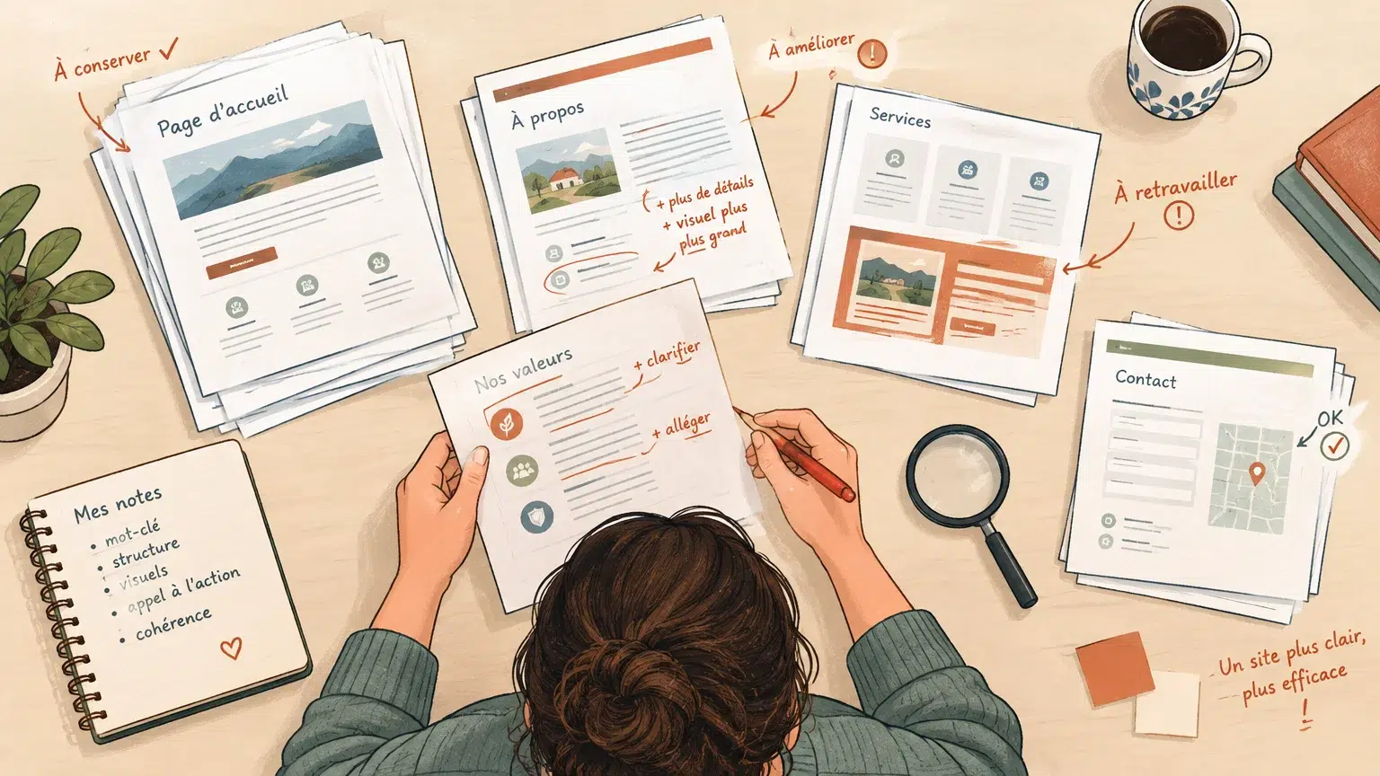 Illustration d’un audit où les pages d’un site sont triées avant sa refonte