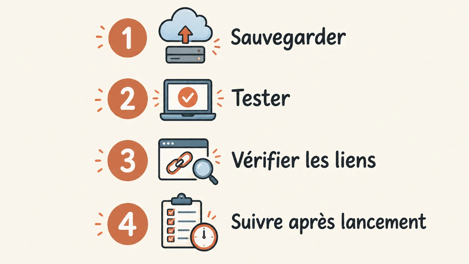 Checklist illustrée des contrôles à effectuer avant et après la mise en ligne